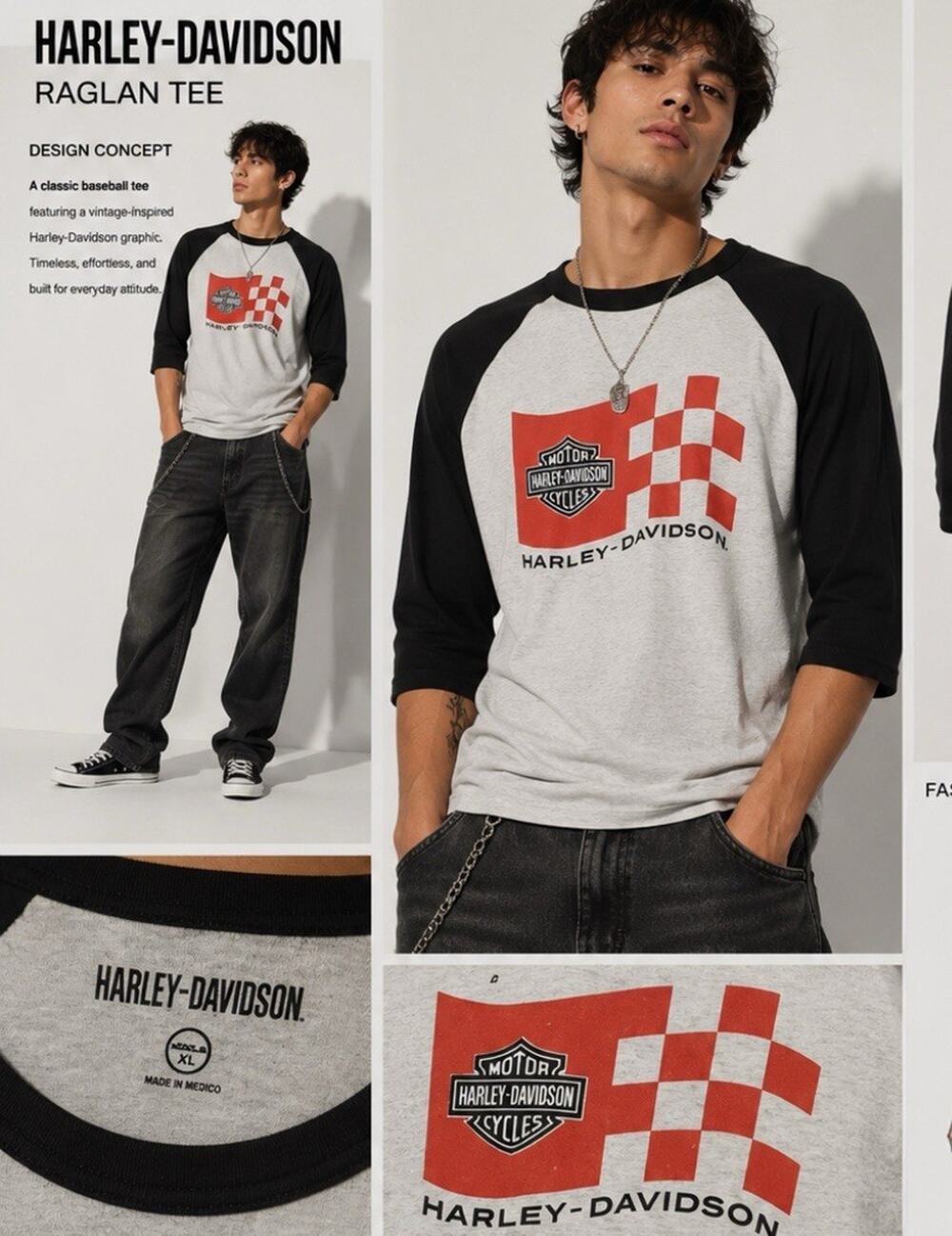 Harley Davidson XL Raglan T-Shirt Gray/Black